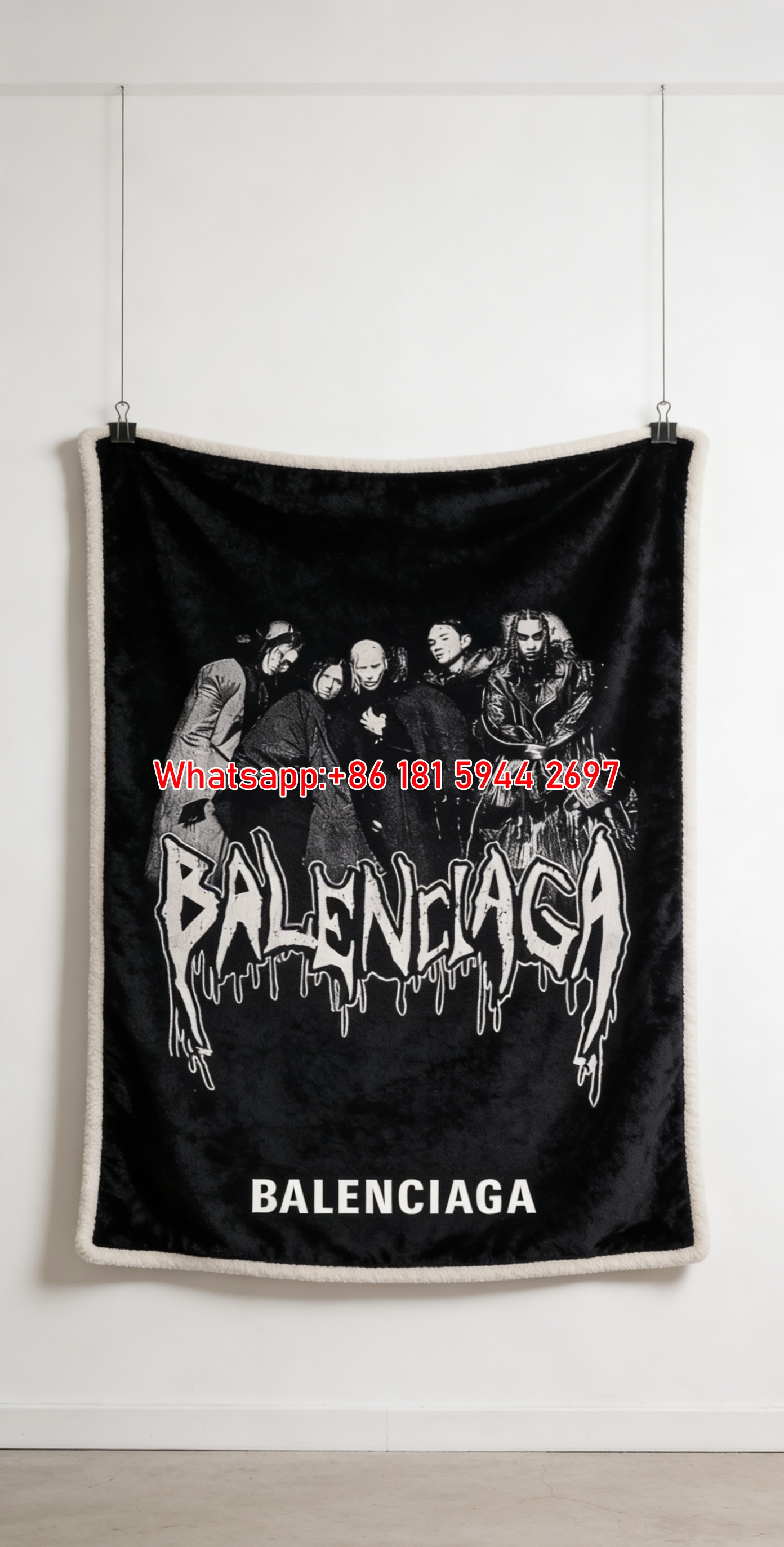 Balenciaga Gothic Punk Group Art Flannel Throw Blanket for Sofa Wall Decor BA131